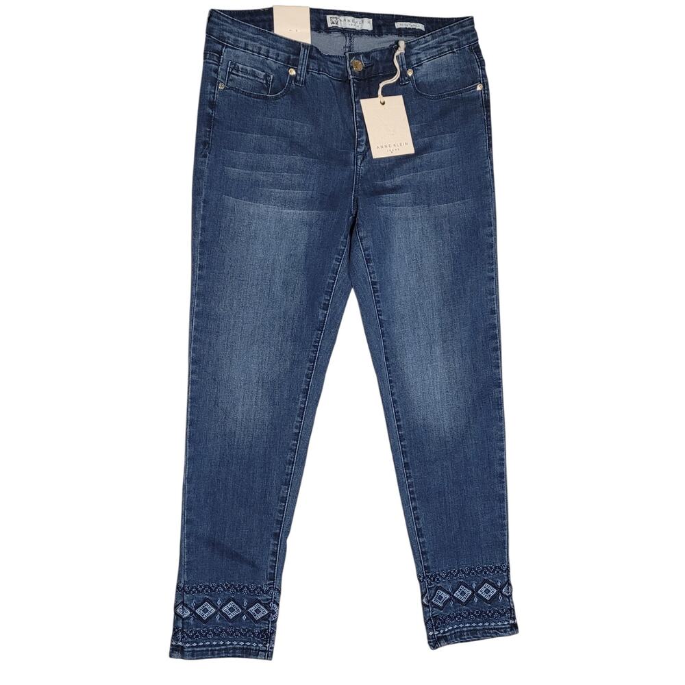 Anne Klein AK Embroidered Mid-Rise Leo Skinny Ankle Jeans Womens Size 6 NWT